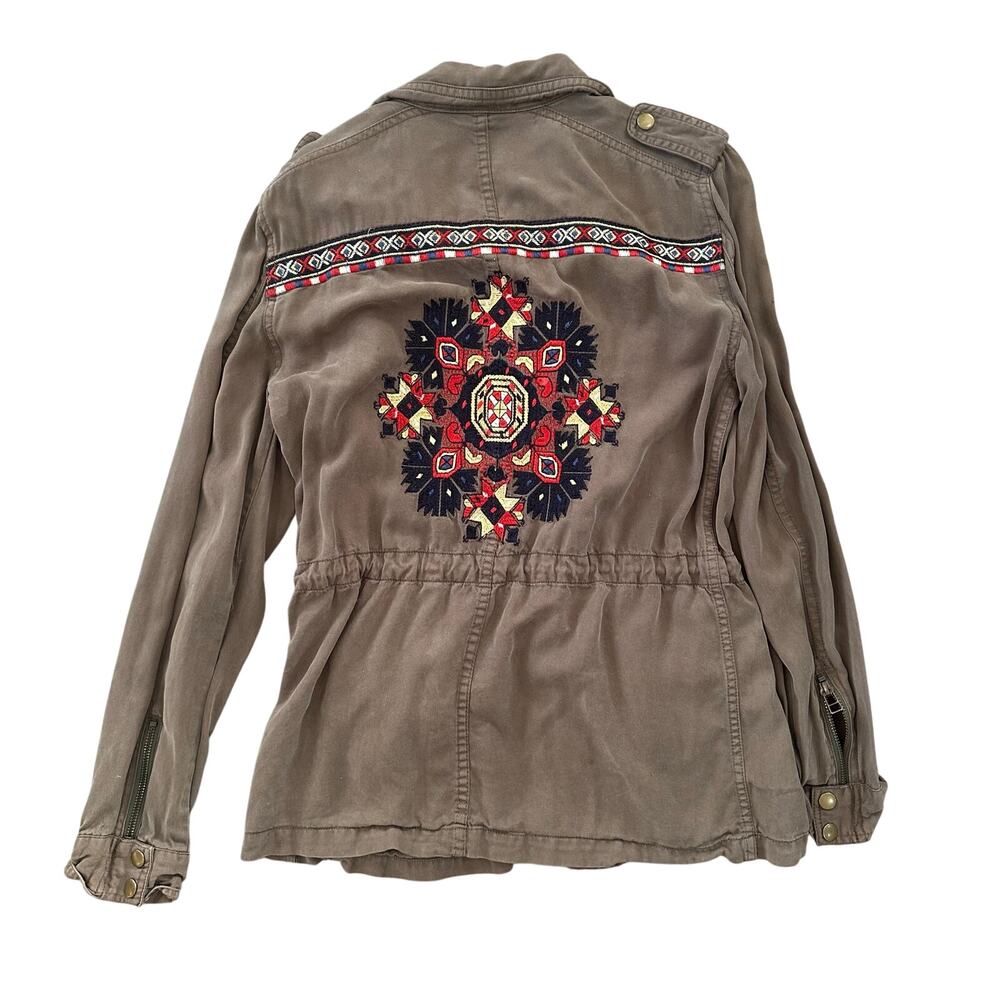 Pam & Gela Designer Brown Soft Knit Aztec Embroidered Jacket Size S